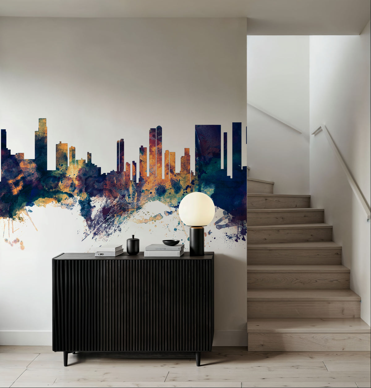 Honolulu Hawaii Skyline Blue & Bronze Mural Wallpaper - room preview 04