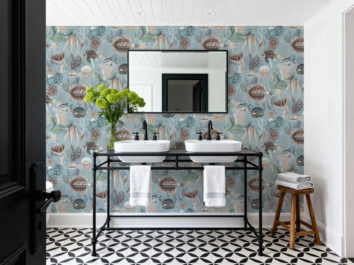 Deep Sea, Light Blue Mural Wallpaper - room preview 04
