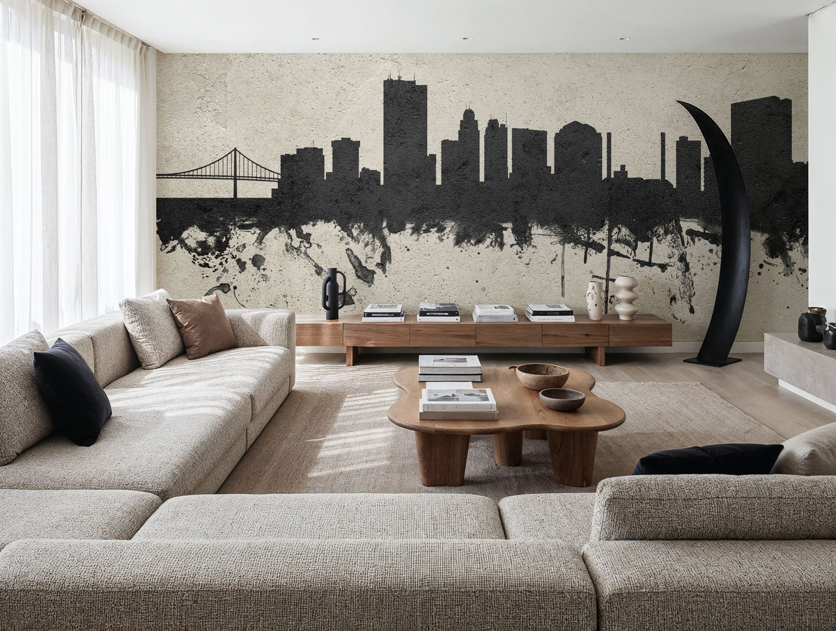 Toledo Ohio Skyline Concrete Mural Wallpaper - room preview 04