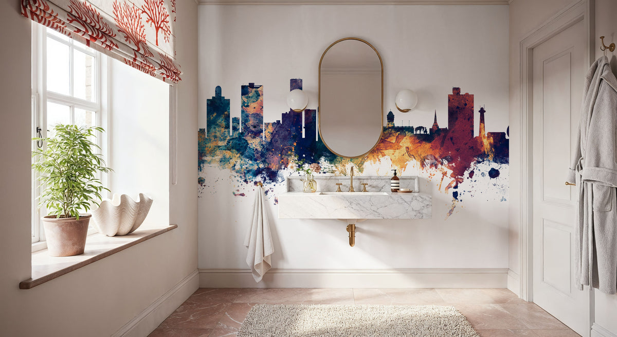 Port Elizabeth South Africa Skyline Blue & Bronze Mural Wallpaper - room preview 04