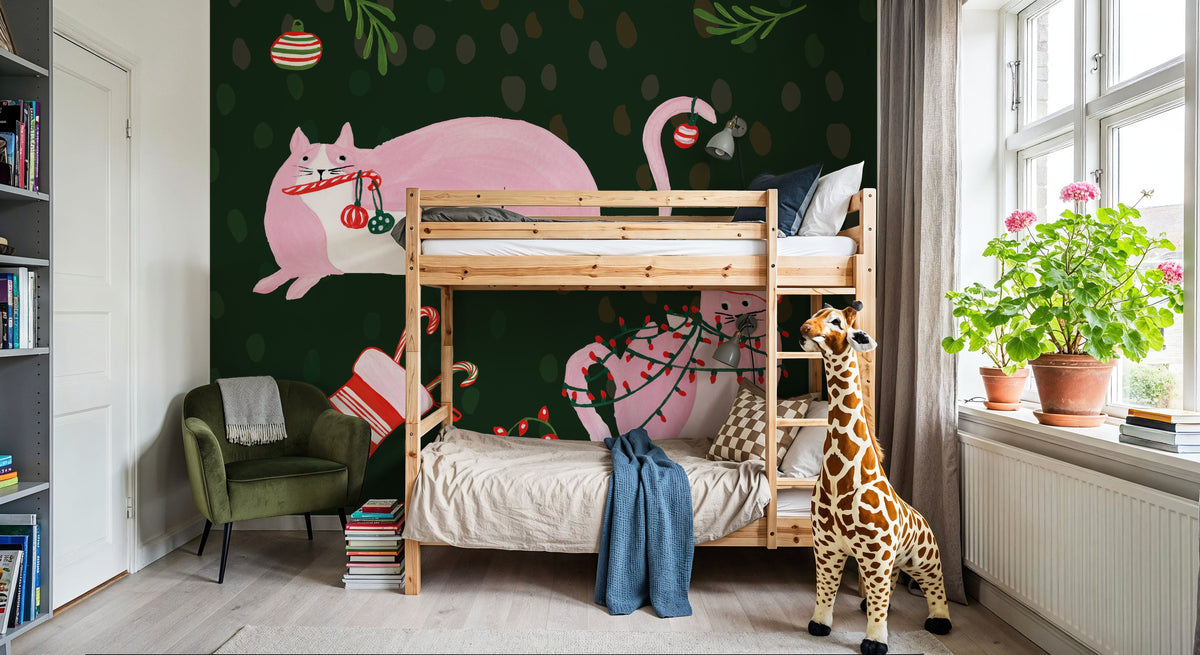 Mischief Kitty Christmas V Mural Wallpaper - room preview 04