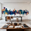 Valencia Spain Skyline Blue & Bronze Mural Wallpaper - room preview 04