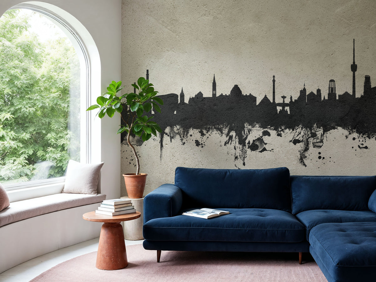 Stuttgart Germany Skyline Concrete Mural Wallpaper - room preview 04