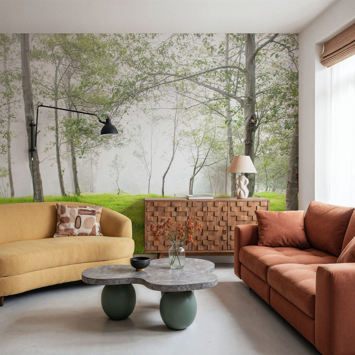 Young Forest Sunbath Mural Wallpaper - room preview 04