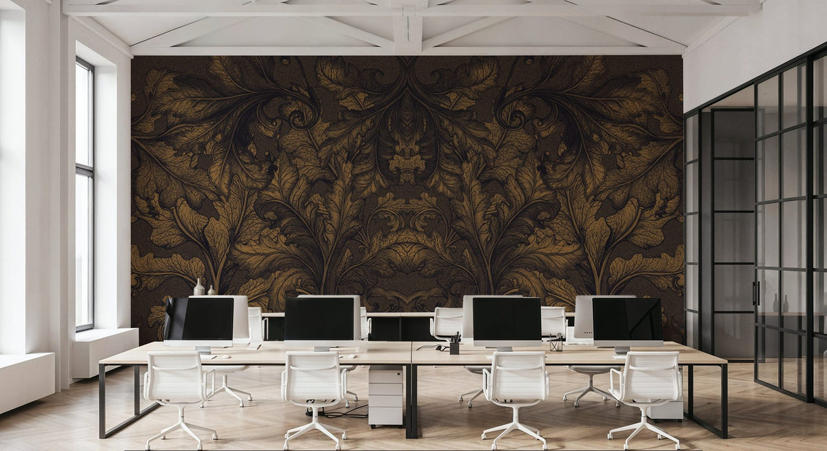 Shielded Leaf Brown Mural Wallpaper - room preview 04