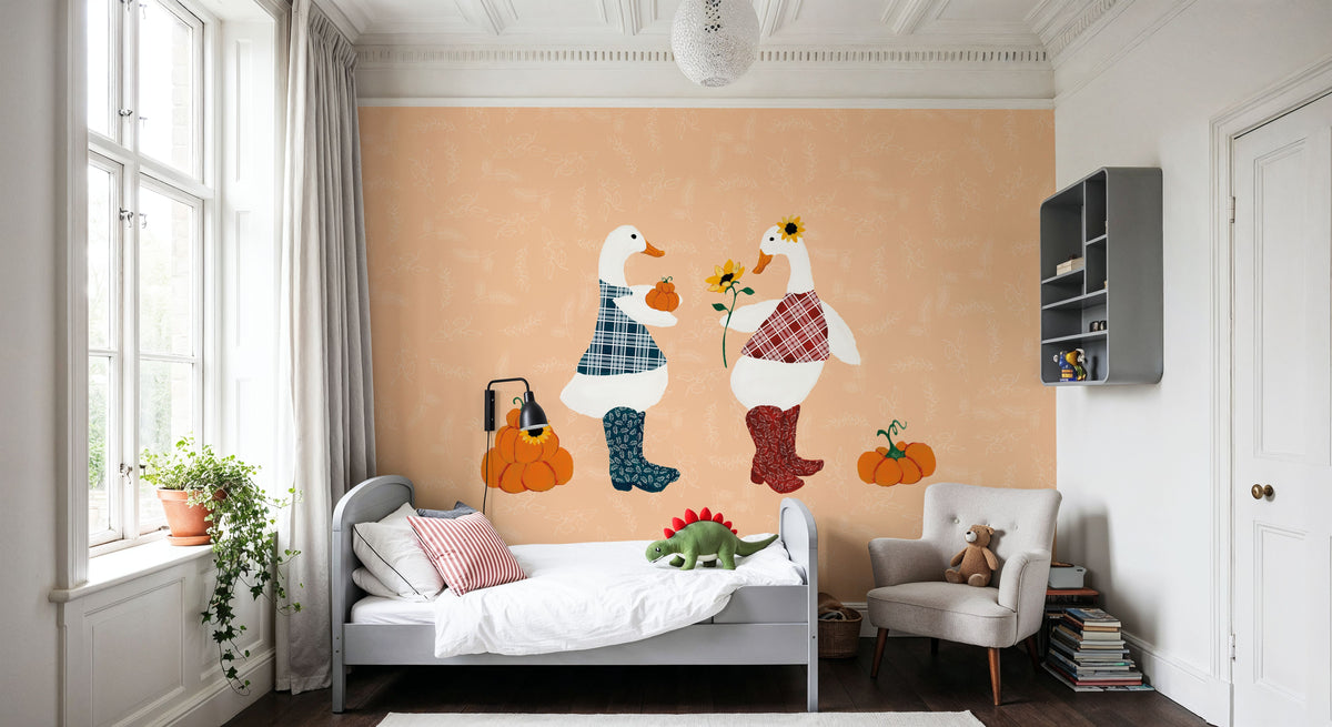 Ducks in the Pumpkin Patch IV Mural Wallpaper - room preview 04