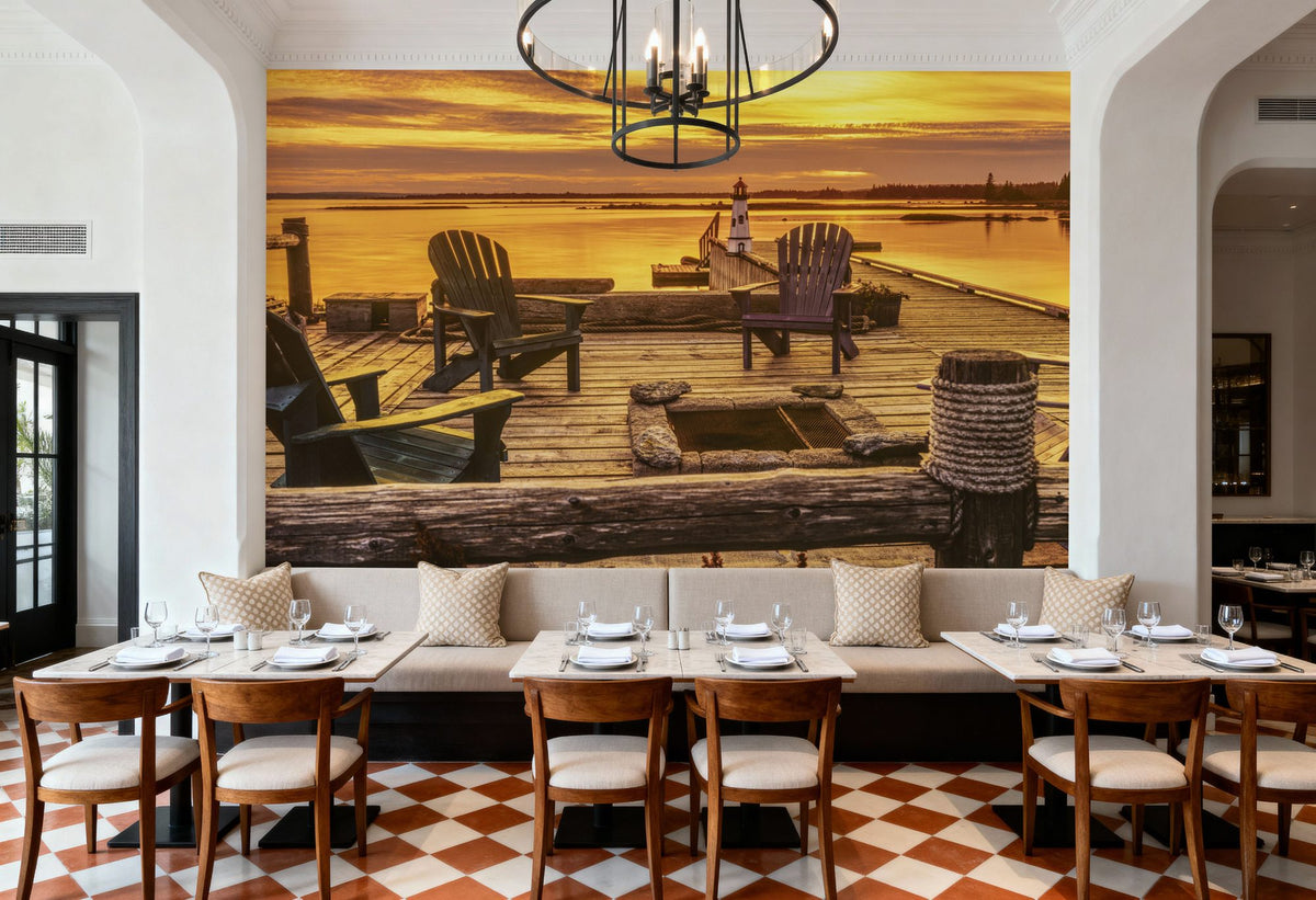 Wooden Pier At Sunset Mural Wallpaper - room preview 04