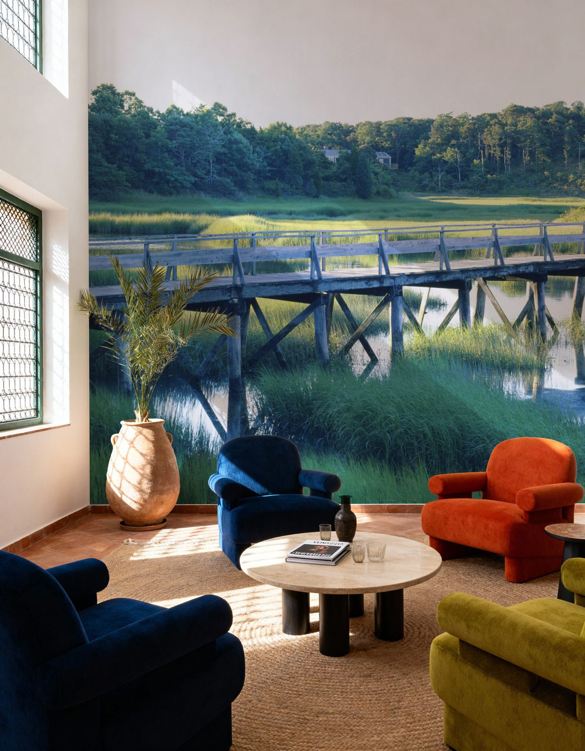 Woodland Bridge Reflection Mural Wallpaper - room preview 04