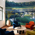 Woodland Bridge Reflection Mural Wallpaper - room preview 04