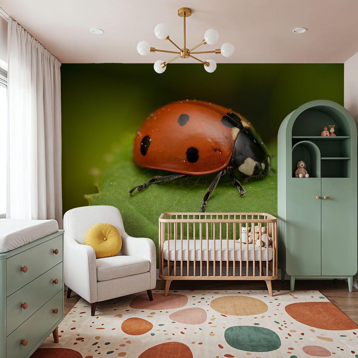 Ladybug on Leaf Mural Wallpaper - room preview 04