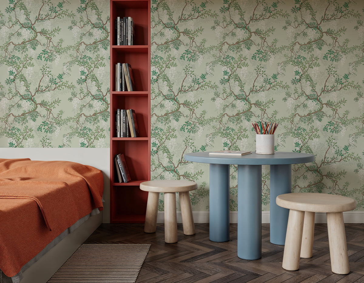Climbing Wisteria, Sage Mural Wallpaper - room preview 04