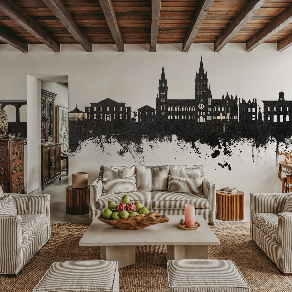 Truro England Skyline Black & White Mural Wallpaper - room preview 04