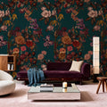 Floral Gaze, Dark Teal Mural Wallpaper - room preview 04