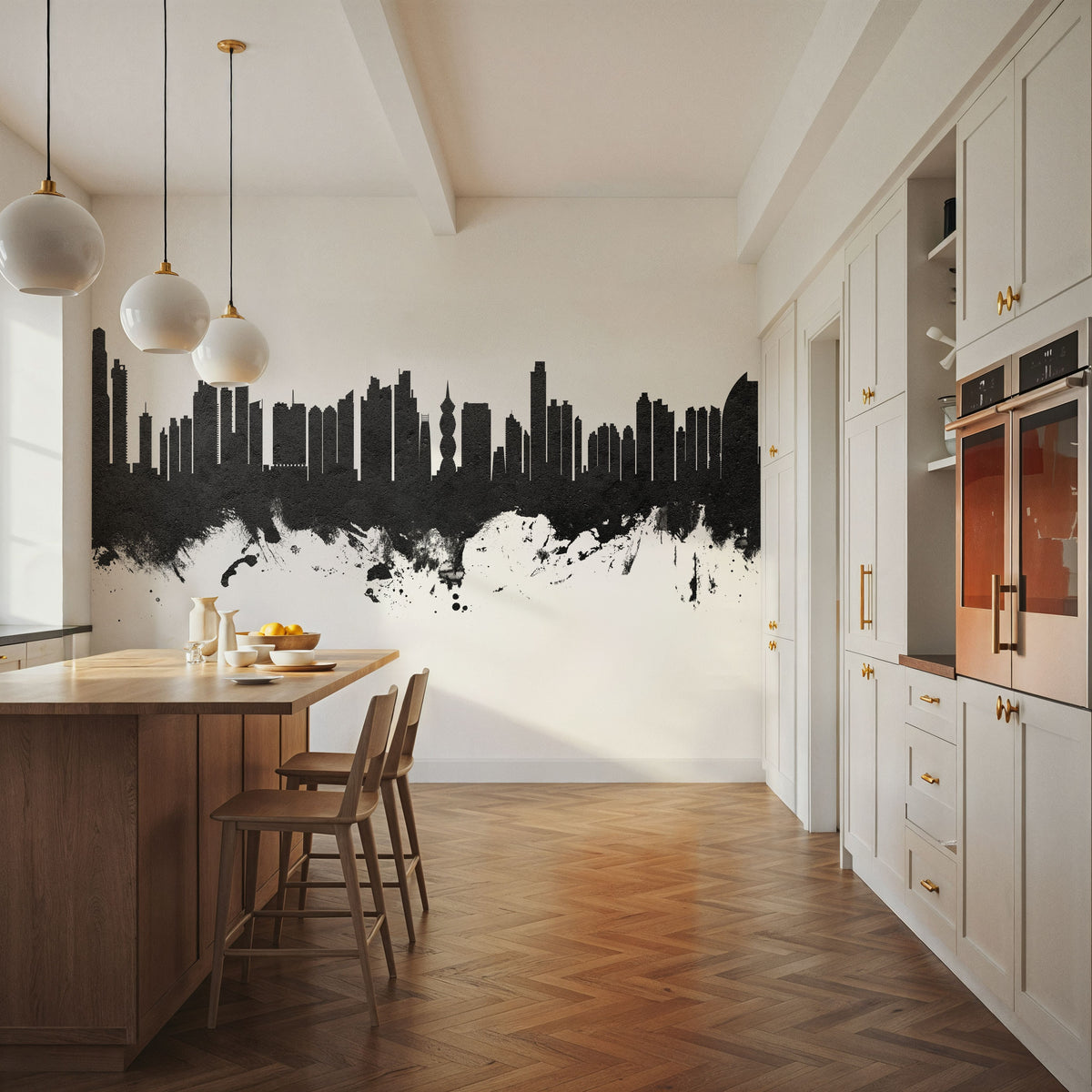 Panama City Skyline Black & White Mural Wallpaper - room preview 04
