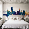 Fribourg Switzerland Skyline Blue & Bronze Mural Wallpaper - room preview 04