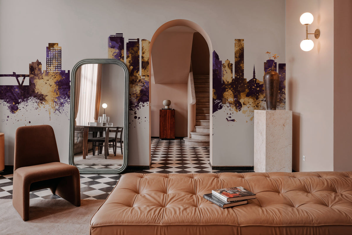 Fort Lauderdale Florida Skyline Purple & Gold Mural Wallpaper - room preview 04