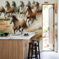 Horses Galloping Field Watercolor Mural Wallpaper - room preview 04