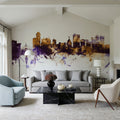 Winnipeg Canada Skyline Purple & Gold Mural Wallpaper - room preview 04