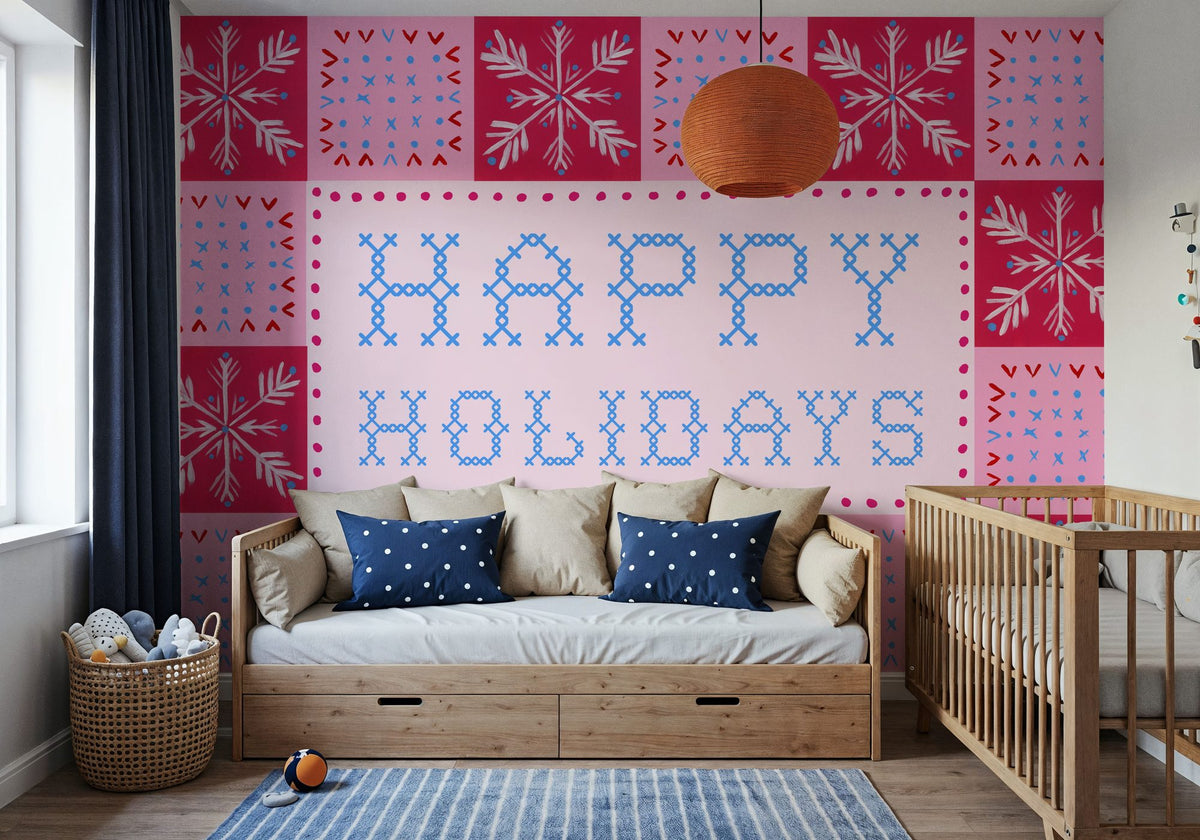 Quilted Christmas I Mural Wallpaper - Red Tone - room preview 04