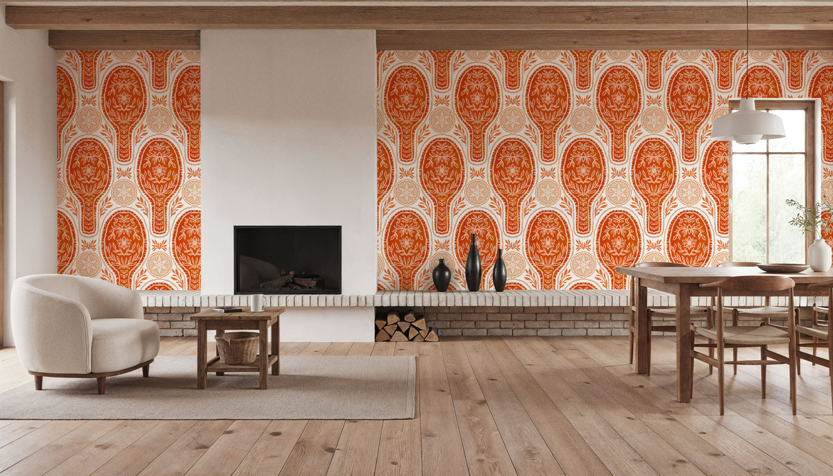 Floral Rackets, Red Mural Wallpaper - room preview 04