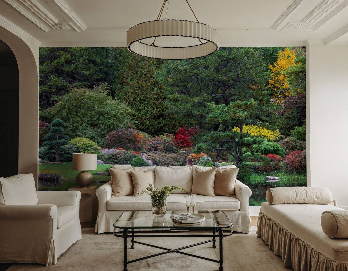 Autumn Bridge Reflection Mural Wallpaper - room preview 04