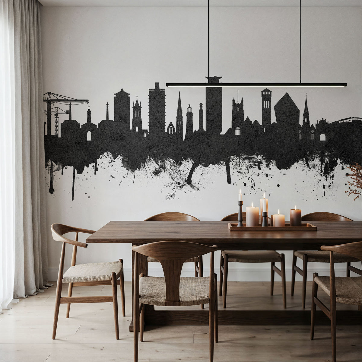 Plymouth England Skyline Black & White Mural Wallpaper - room preview 04