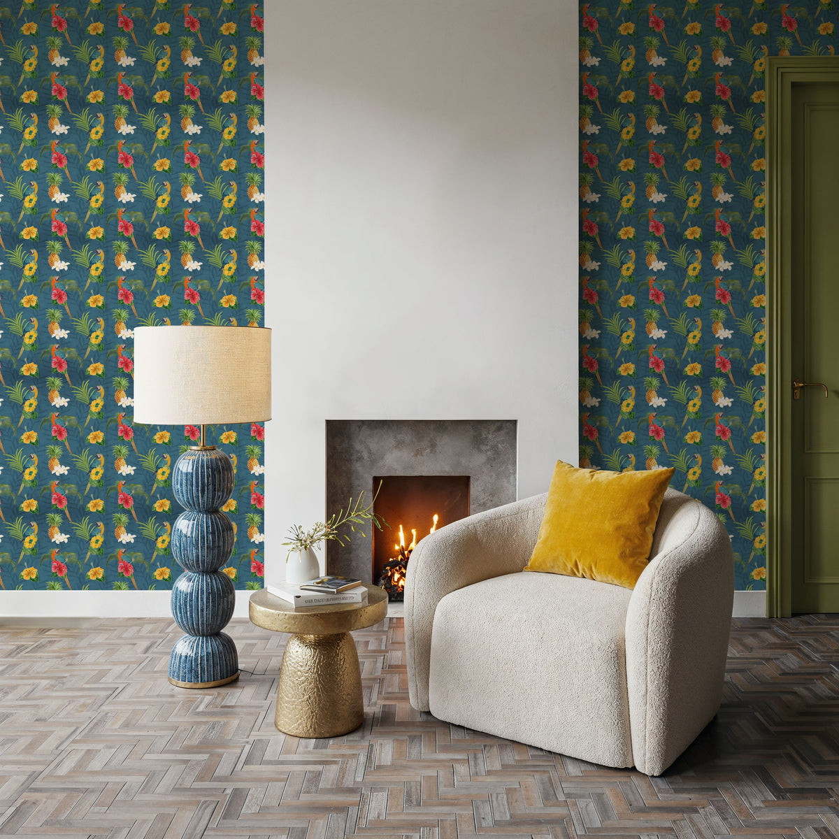 Parrot Paradise Blue Mural Wallpaper - room preview 04