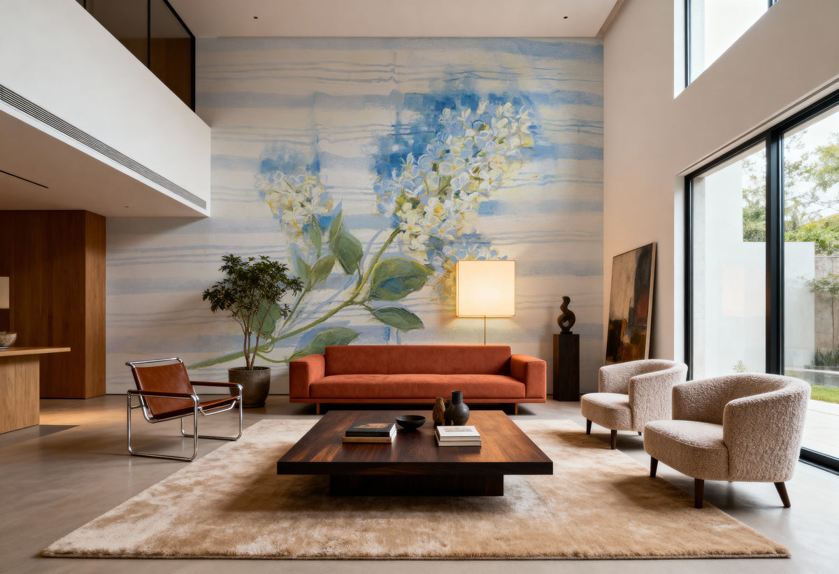 Lilac on Blue Stripe Mural Wallpaper - room preview 04