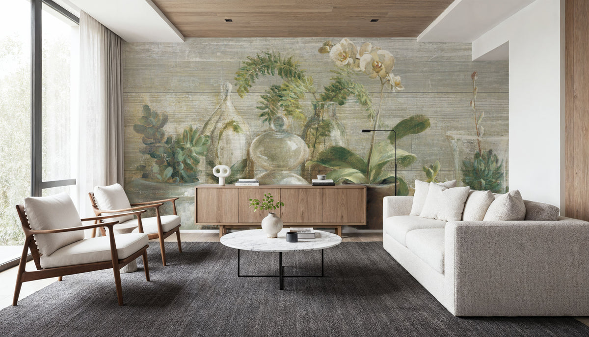 Greenhouse Orchids on Wood Mural Wallpaper - room preview 04