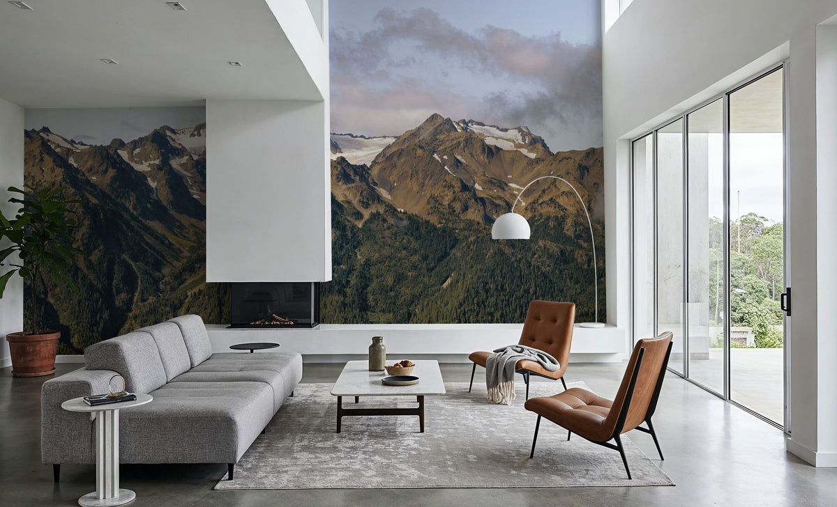 Olympic Mountains Mural Wallpaper - Neutral Tone - room preview 04