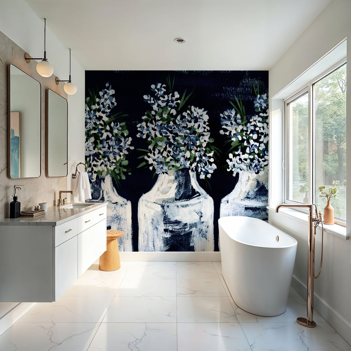 Florals in Glass Mural Wallpaper - room preview 04