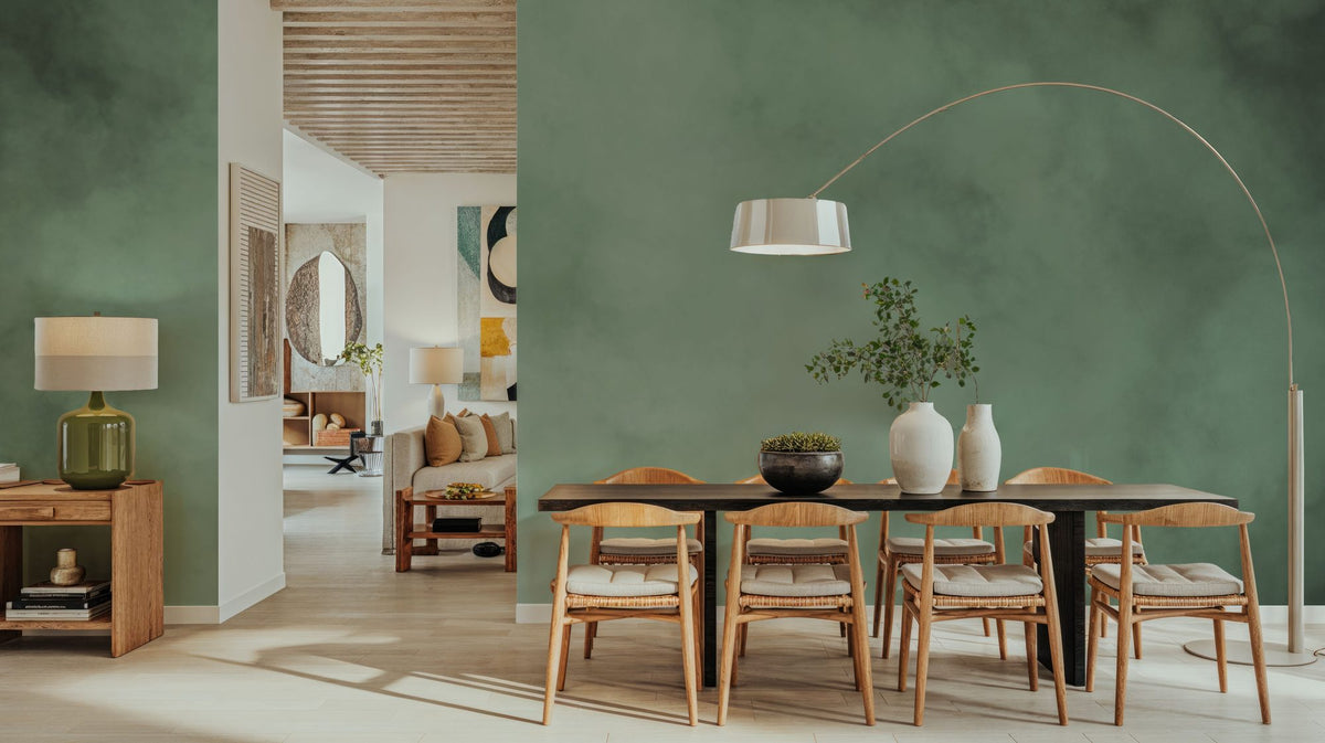 Soft Fog, Moss Green Mural Wallpaper - room preview 04