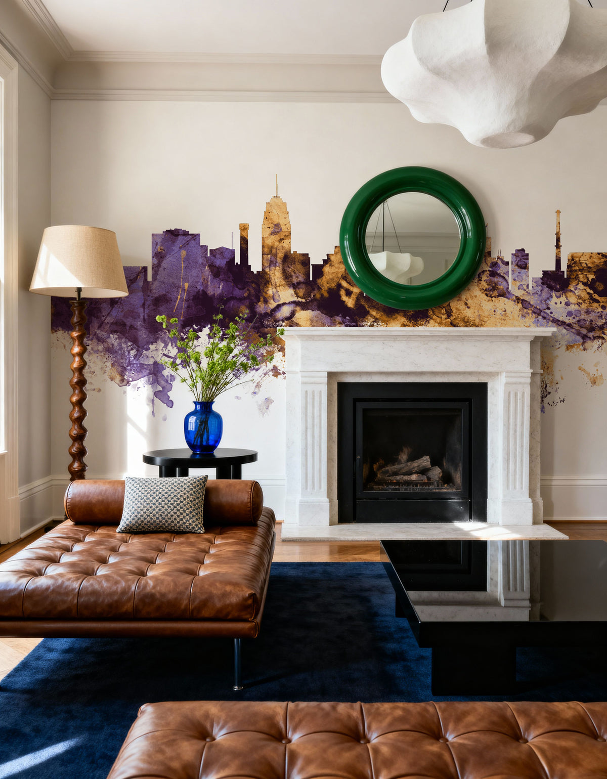 Lansing Michigan Skyline Purple & Gold Mural Wallpaper - room preview 04