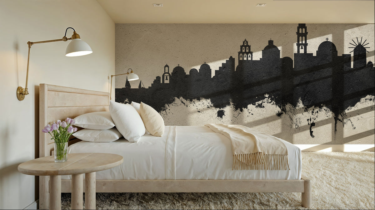 Santorini Skyline Concrete Mural Wallpaper - room preview 04