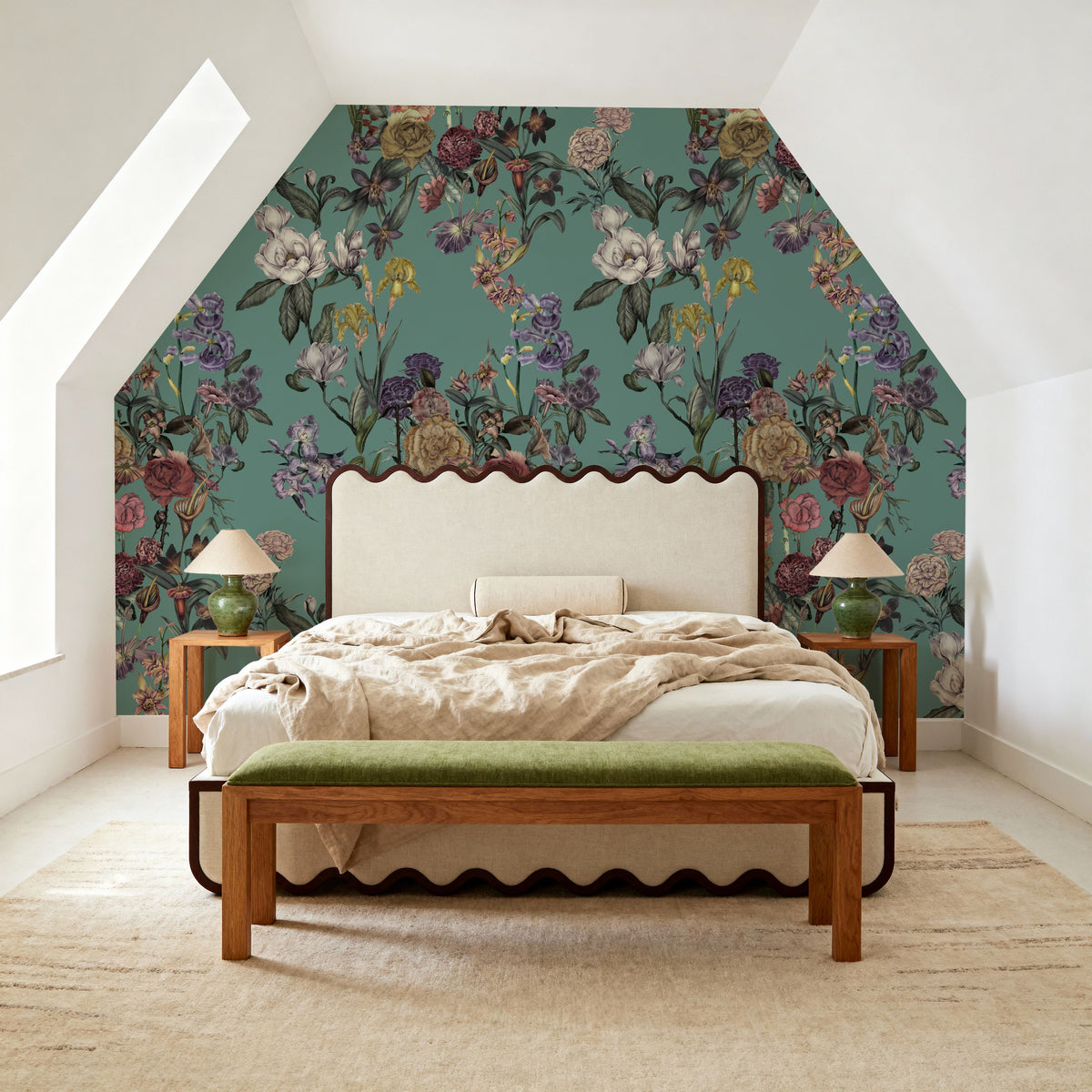 Floral Gaze, Turquoise Mural Wallpaper - room preview 04