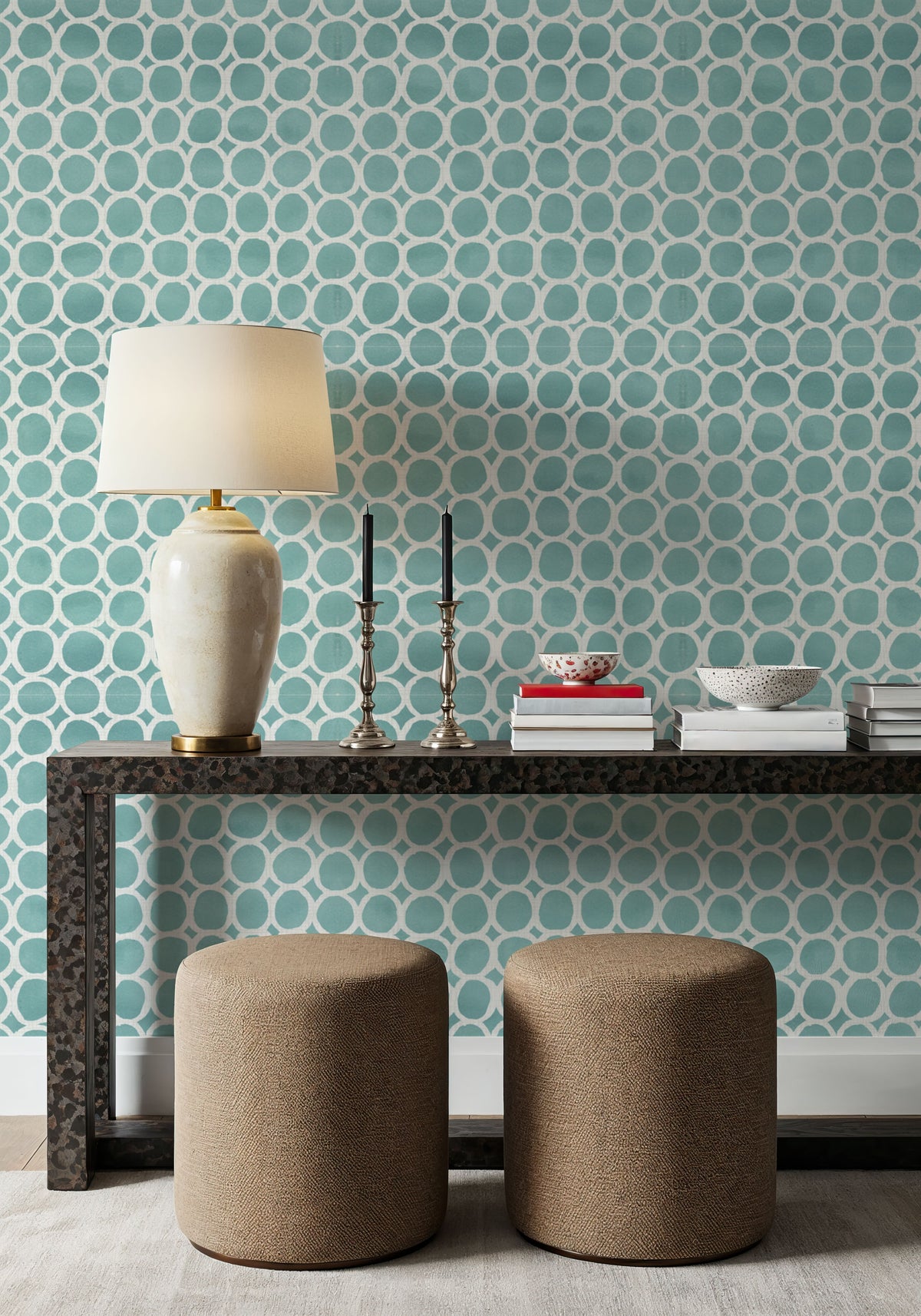 Mixed Blue Circles Inverse Mural Wallpaper - room preview 04