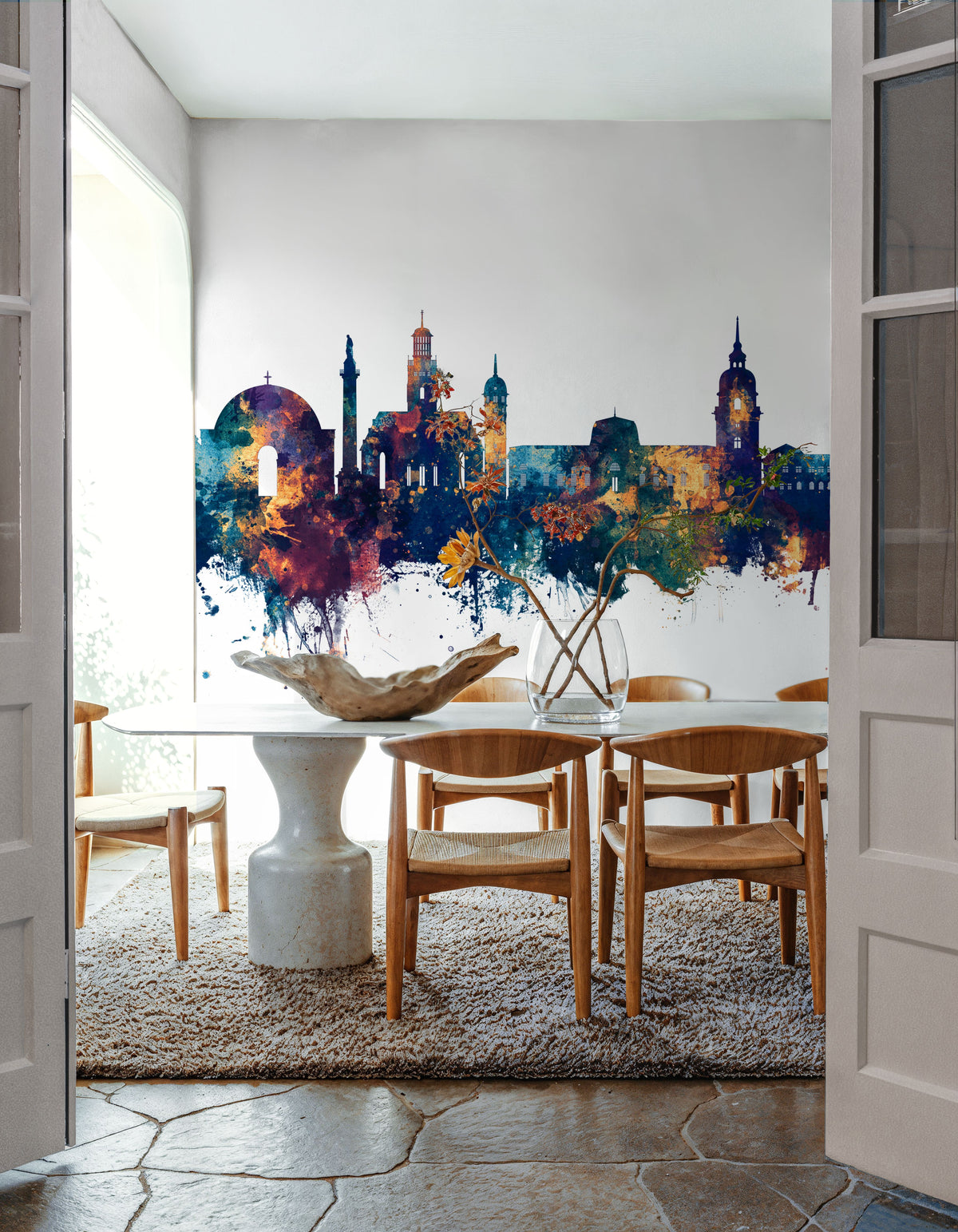 Darmstadt Skyline Blue & Bronze Mural Wallpaper - room preview 04
