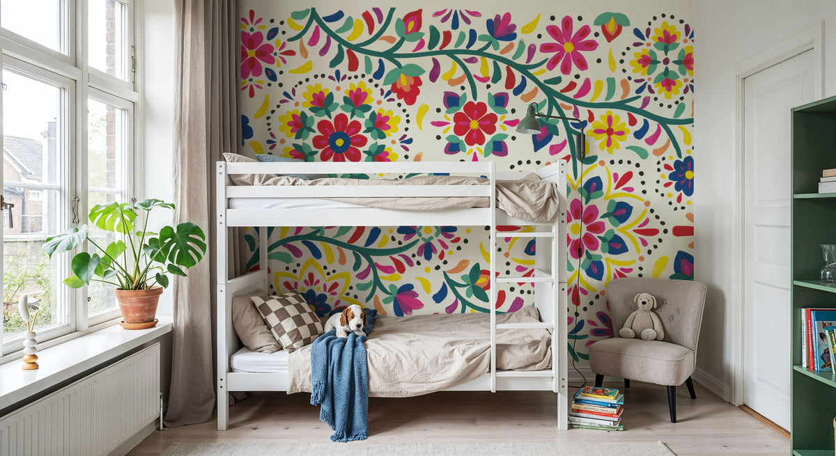Floral Fiesta White I Mural Wallpaper - room preview 04