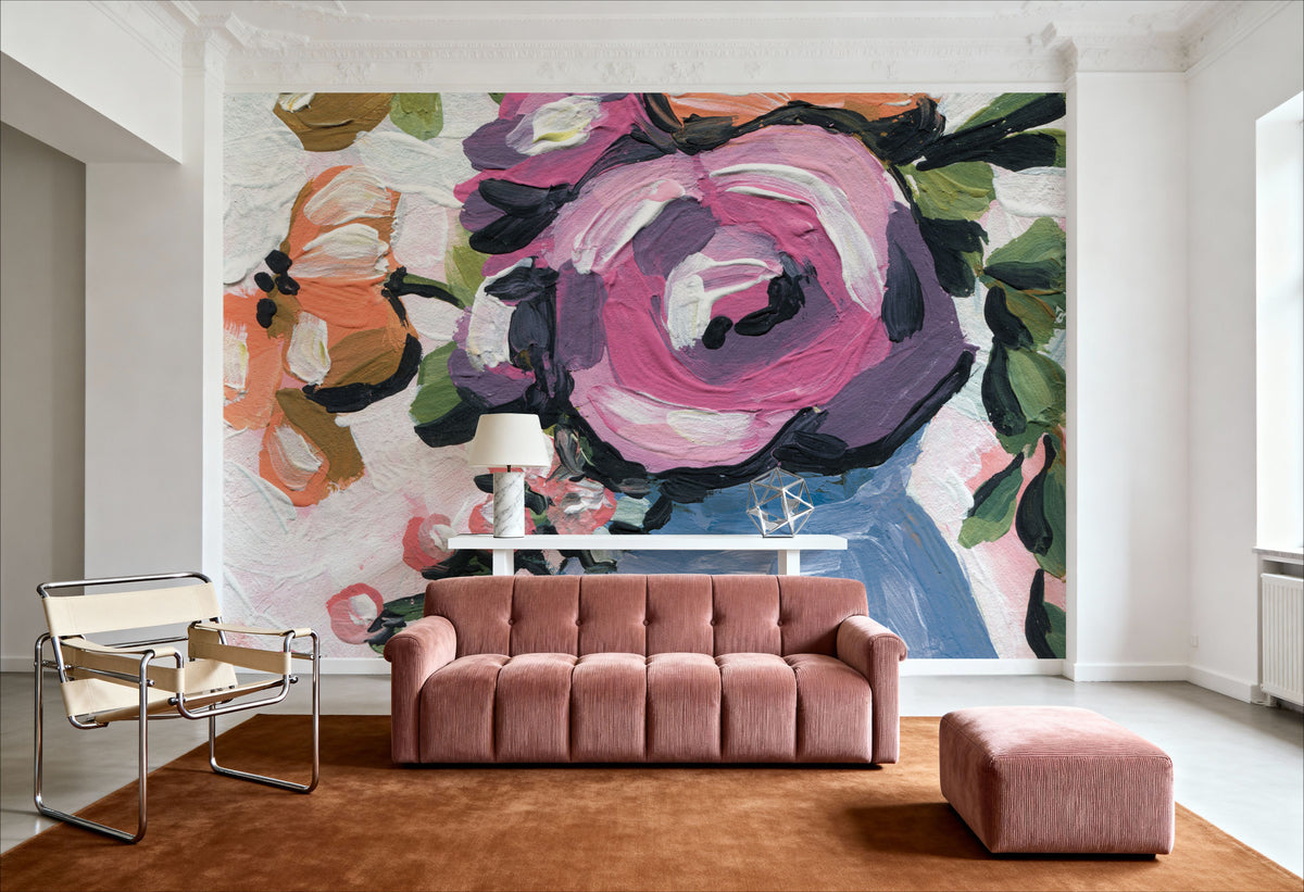 Painterly Florals in Vase II Mural Wallpaper - room preview 04