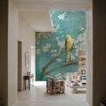 White Cherry Blossoms I on Blue Aged Mural Wallpaper - room preview 04