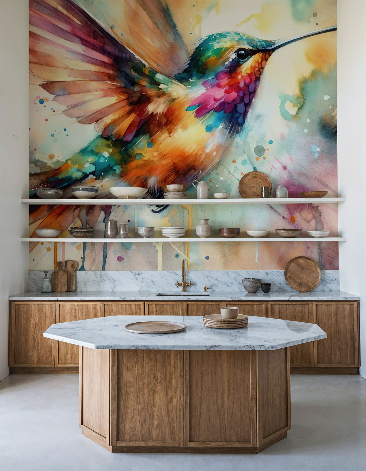 Iridescent Hummingbird Mid Flight Mural Wallpaper - room preview 04