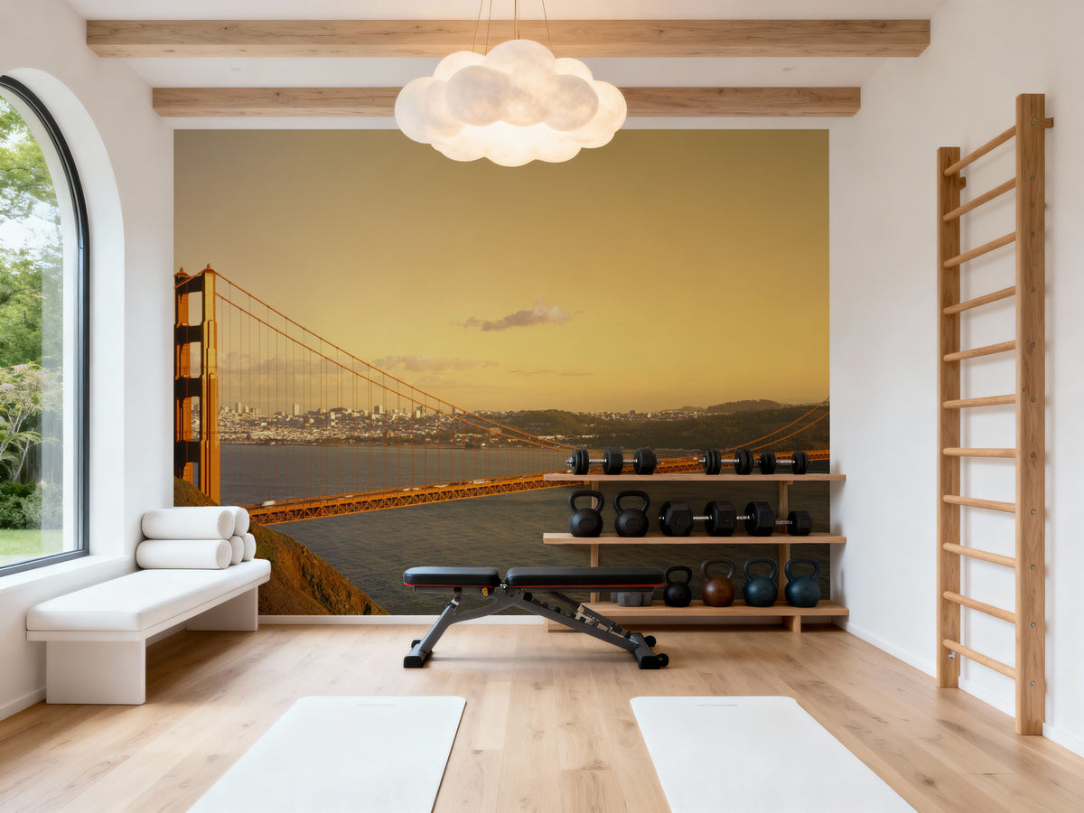 Crimson Bridge At Dusk Mural Wallpaper - room preview 04