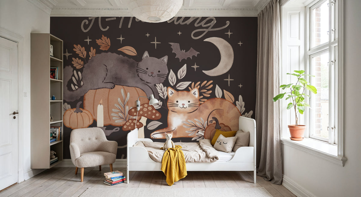 Pumpkins and Paws III Dark Mural Wallpaper - room preview 04