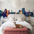 Savannah Georgia Skyline Blue & Bronze Mural Wallpaper - room preview 04