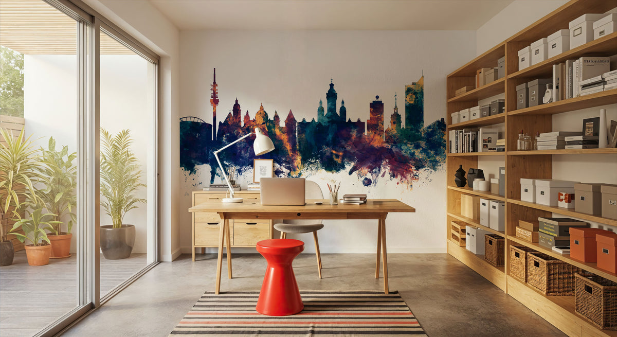 Leipzig Germany Skyline Blue & Bronze Mural Wallpaper - room preview 04
