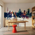 Leipzig Germany Skyline Blue & Bronze Mural Wallpaper - room preview 04