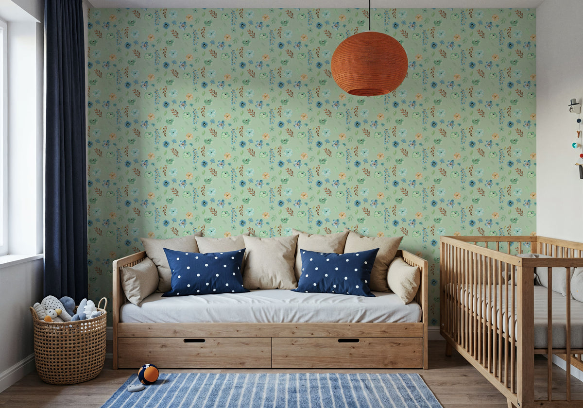 Flutterby Flowers Mint Mural Wallpaper - room preview 04