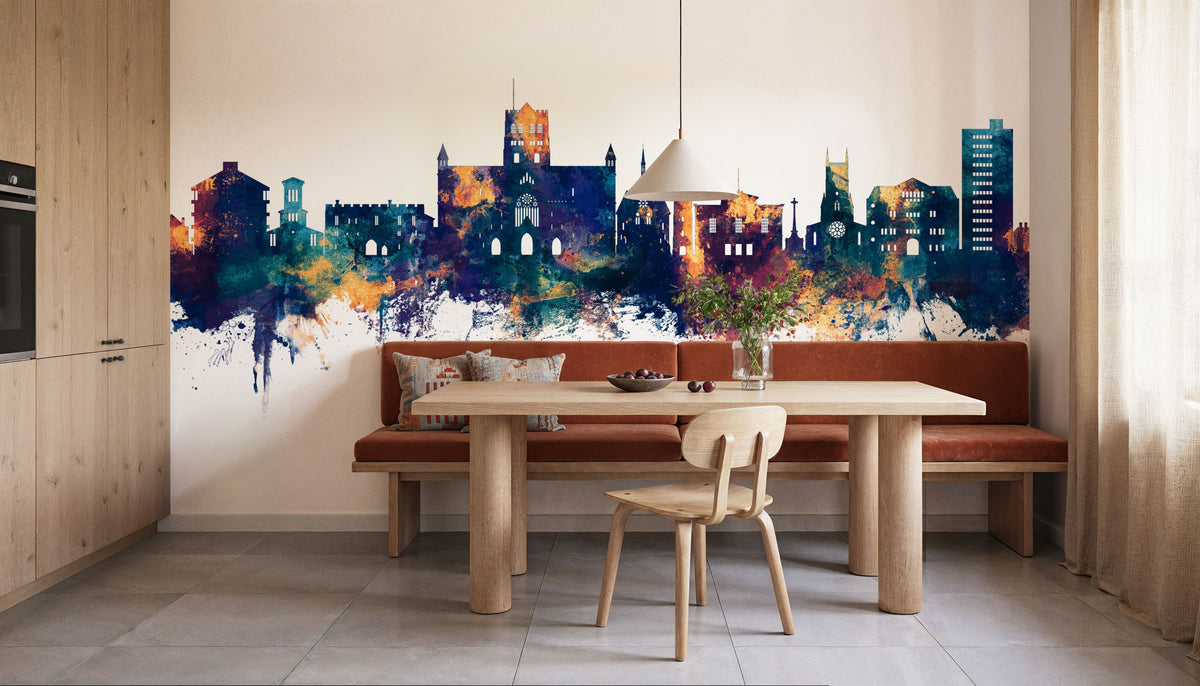 St Albans England Skyline Blue & Bronze Mural Wallpaper - room preview 04