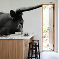 Longhorn Sunset Graze BW Mural Wallpaper - room preview 04