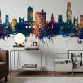 New Haven Connecticut Skyline Blue & Bronze Mural Wallpaper - room preview 04